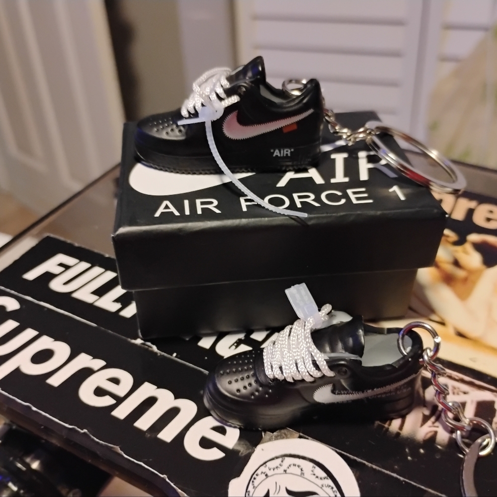 Nike Black and White Air Force 1 X off White Keychain